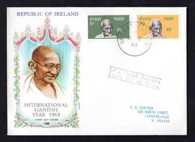 1969 Ireland Centenary of the Birth of Mahatma Gandhi Commemorative Stamps Illustrated Philart First Day Cover (FDC) with Baile Atha Cliath (Dublin) steele cancel