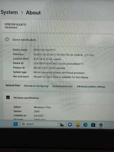 Lenovo ThinkPad L13 13.3" i5-10210U (10th Gen) @ 1.6GHz 8GB RAM 256GB SSD Windows 11 Pro (Has a New Battery)