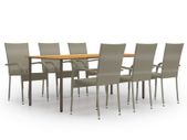 7 Piece Garden Dining Set Poly Rattan Grey