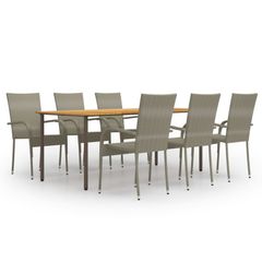 7 Piece Garden Dining Set Poly Rattan Grey