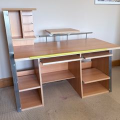 Wooden Computer or Office Desk with Adjustable Shelves & Keyboard Trays