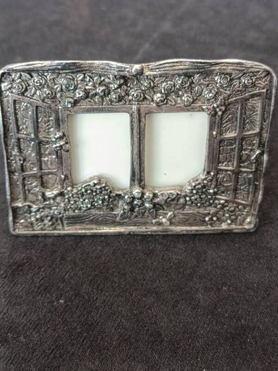 Silver Scenes Double Photo Frame with Open Windows  Flowers with Engraved Poem Silver Plated Photo Frame 1987
