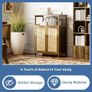 Rattan Bathroom Floor Cabinet, Bamboo Storage Cupboard with 2 Doors, Freestanding Living Room Sideboard, Space Saving Entryway Storage Unit, Walnut Image 3