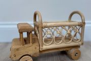Small Rattan and Wooden Truck with working wheels