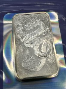 1oz Fine 9999 Silver Bullion Perth Mint Dragon Bar 2024.
