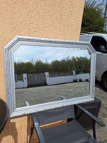 Large silver framed bevelled mirror