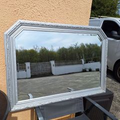 Large silver framed bevelled mirror