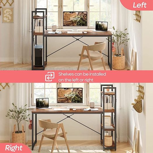 Computer Desk with Storage Shelves Writing Desk with Shelves 160CM Reversible Computer Desk with Bookshelf for Home Office Small Space MULTIPLE COLOURS AVAILABLE (FREE POSTAGE)
