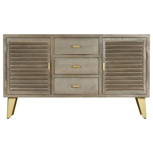 Drawer Cabinet Solid Mango Wood Grey with Brass 140x40x80 cm