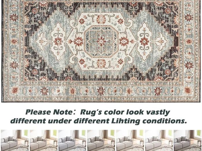 Washable Rugs Living Room Boho Rug for Bedroom Anti Slip Rugs Classic Large Rugs for Living Room Vintage Area Rugs Soft Short Pile Rug Washable Rugs Vintage 80x150CM Blue
