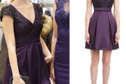 Karen Millen Purple Black Signature Elegant Lace Satin Pleat Skater Dress