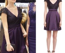 Karen Millen Purple Black Signature Elegant Lace Satin Pleat Skater Dress