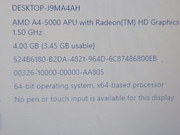 HP 15.6 inch Laptop, Model HP 255 G3 Rev 21F7-100, AMD A4-5000 APU with Radeon HD Graphics, 1.5GHz, 4GB Ram, 500GB Hdd, Windows 10, Microsoft Edge, Chrome and VLC