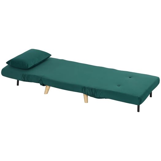 Folding armchair with bed function, foldable velvet-look recliner, adjustable backrest, up to 120 kg capacity, Dark green