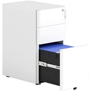 3-Drawer Steel Filing Cabinet with Lock - White