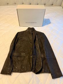 Allsaints Survey Waxed Suede Blazer, XS, Anthracite Grey