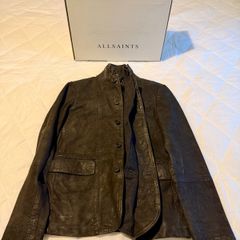 Allsaints Survey Waxed Suede Blazer, XS, Anthracite Grey