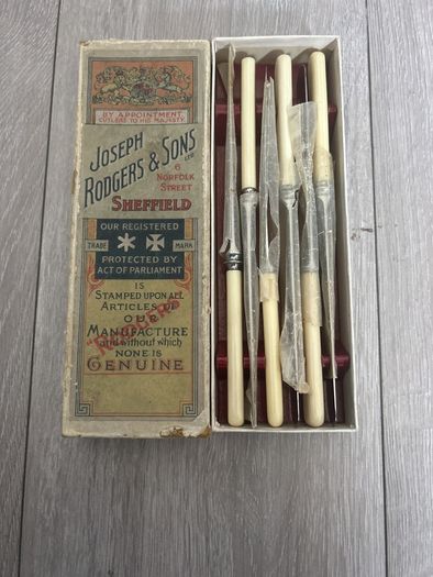 Joseph Rodgers & Sons Sheffield Vintage Boxed Set 6 Stainless Dessert Knives Original Box