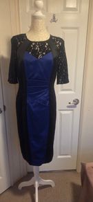 Alexon Royal Blue & Black Lace Occasion Dress  UK 12 Open to offers