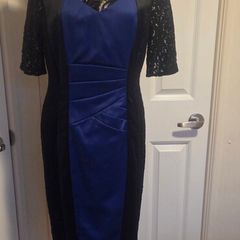 Alexon Royal Blue & Black Lace Occasion Dress  UK 12 Open to offers