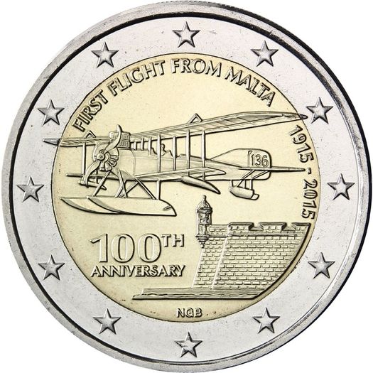 Malta 2 Euro Commemorative Coin 2015 - First Flight from Malta. Uncirculated.