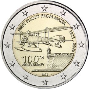 Malta 2 Euro Commemorative Coin 2015 - First Flight from Malta. Uncirculated.