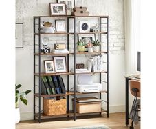 Bookcase XL 6 Tier Rustic Brown Industrial Shelf