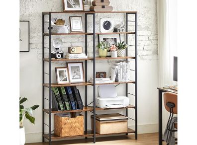 Bookcase XL 6 Tier Rustic Brown Industrial Shelf