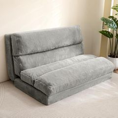 Bean Bag Bed Folding Sofa Bed Mattress for Adults, Extra Thick 6 Fold Floor Couch for Bedroom Living Room, Gray, 135x240 cm