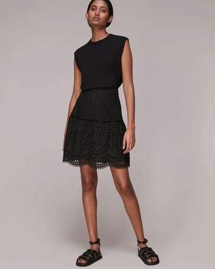 Whistles Black Cotton Broderie Skirt