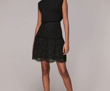 Whistles Black Cotton Broderie Skirt