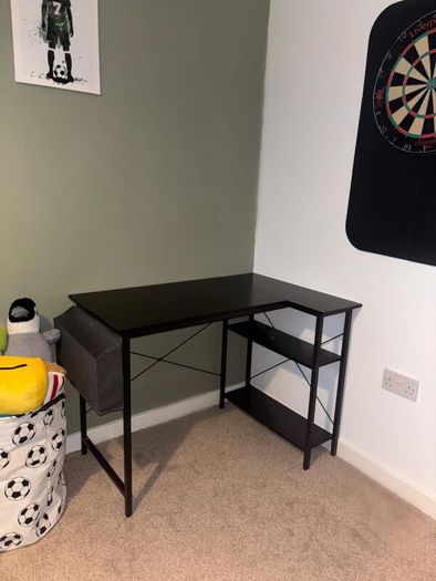 L Shaped Gaming Desk 120x70 cm Computer with Storage Bag Office Small Writing Table Large Reversible Shelves Workstation for Study Play Work Home Black