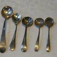 Antique Salt and Mustard Spoons, Some Damaged, Silver 26g
