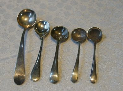 Antique Salt and Mustard Spoons, Some Damaged, Silver 26g