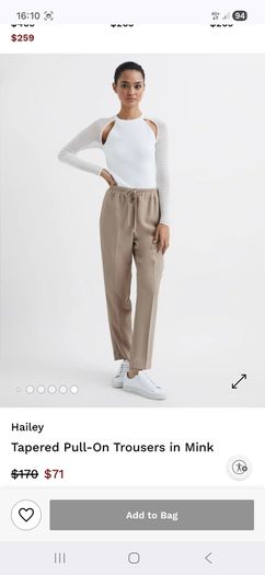 Reiss Hailey Pull On Trousers - Ice Blue - UK 10L - RRP 140