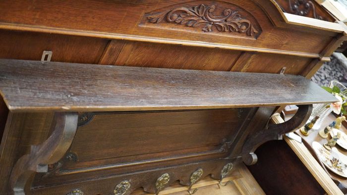 Antique French Oak Wall Coat Rack