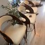 Modern Swivel Bar Stools Walnut Finish and Off White Leather Image 3