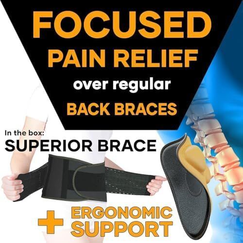 PLUS Back Support Belt Back Brace with Ergonomic Lumbar Pad - Lower Back Pain Relief for Men and Women - Medical Grade Orthopaedic Waist Compression