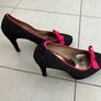 Luca ladies platform leather shoes- black/white with pink bow Image 3