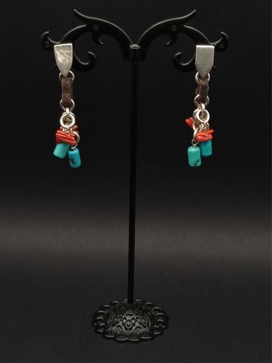 Vintage 925 Sterling Silver Turquoise & Carnelian Stud Earrings