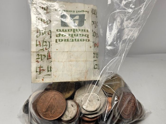 Bag of Irish Coins and Banknote