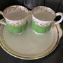Vintage Royal Albert Regal Series bone china teacups in green with gold floral filigree Image 2