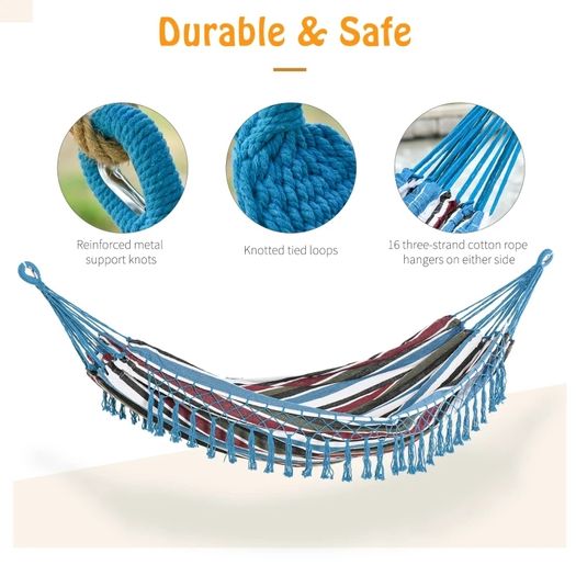 Cotton Hammock Portable w/ Carrying Bag Brazilian Fringe Deluxe Swing Chair for Beach, Yard, Bedroom, Patio, Porch, Indoor, Outdoor