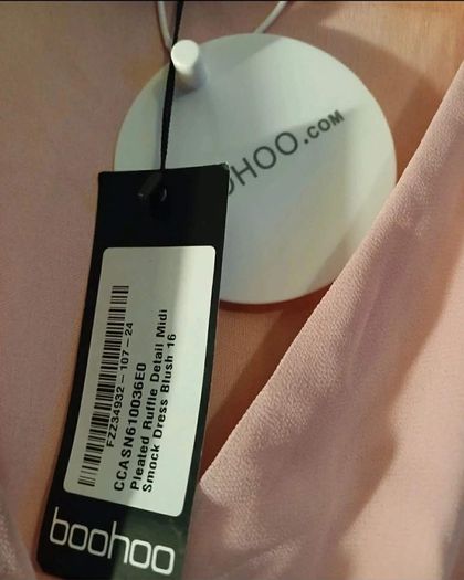 BNWT Boohoo Blush Pink Pleated Ruffle Midi Smock dress UK 16