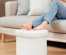 Small Ottoman Storage Stool, Oval Folding Boucle Footstool, Foldable Foot Rest, for Living Room, Bedroom, Dorm,41x31x31cm,White
