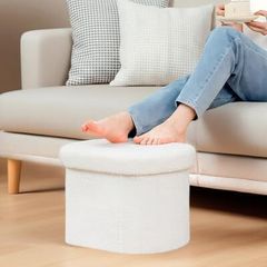 Small Ottoman Storage Stool, Oval Folding Boucle Footstool, Foldable Foot Rest, for Living Room, Bedroom, Dorm,41x31x31cm,White