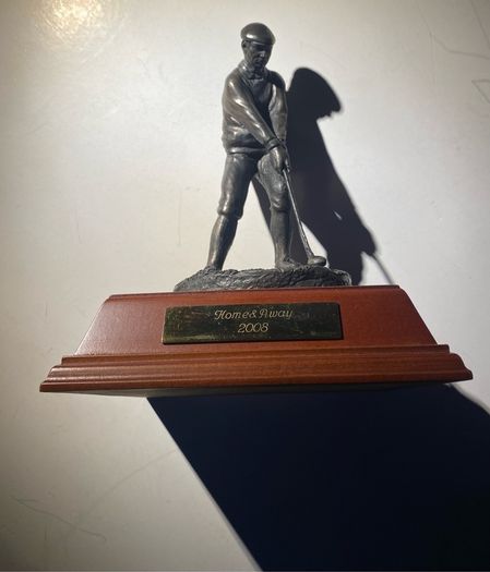 Signed Tom Mackie Sculpture Of A Golfer, Cold Cast Bronze