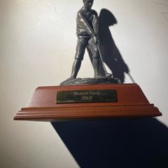 Signed Tom Mackie Sculpture Of A Golfer, Cold Cast Bronze