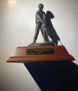 Signed Tom Mackie Sculpture Of A Golfer, Cold Cast Bronze