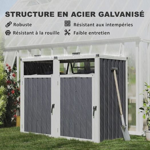 2 x 240 L Bins Outdoor Bin Cover 180 Lift-Up Lid Galvanized Steel
